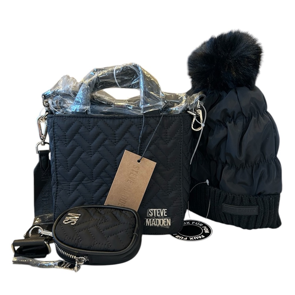 NWT Steve Madden Quilted Crossbody Bag Set, Black